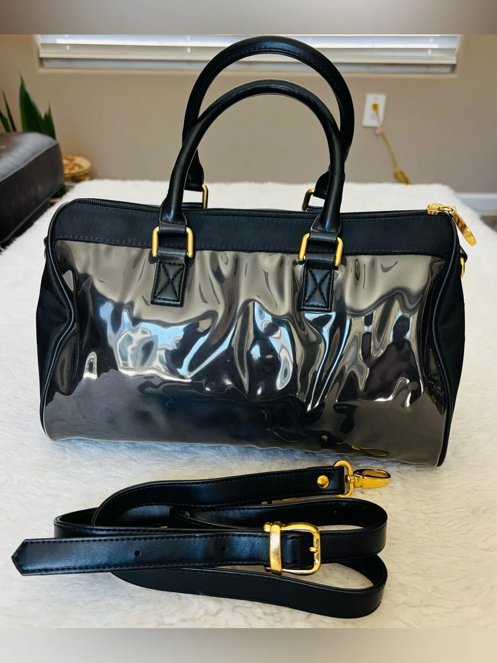 Missoni Sport Black Leather/Plastic Duffle/Shouldet Bag